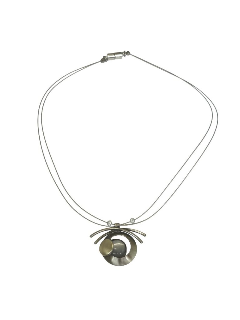 Christophe Poly 16" Double Wire Necklace With Abstract Pendant & Magnetic Clasp